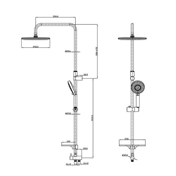 Душевой гарнитур с верхней лейкой, IDDIS Calipso CALSB5Fi76, хром